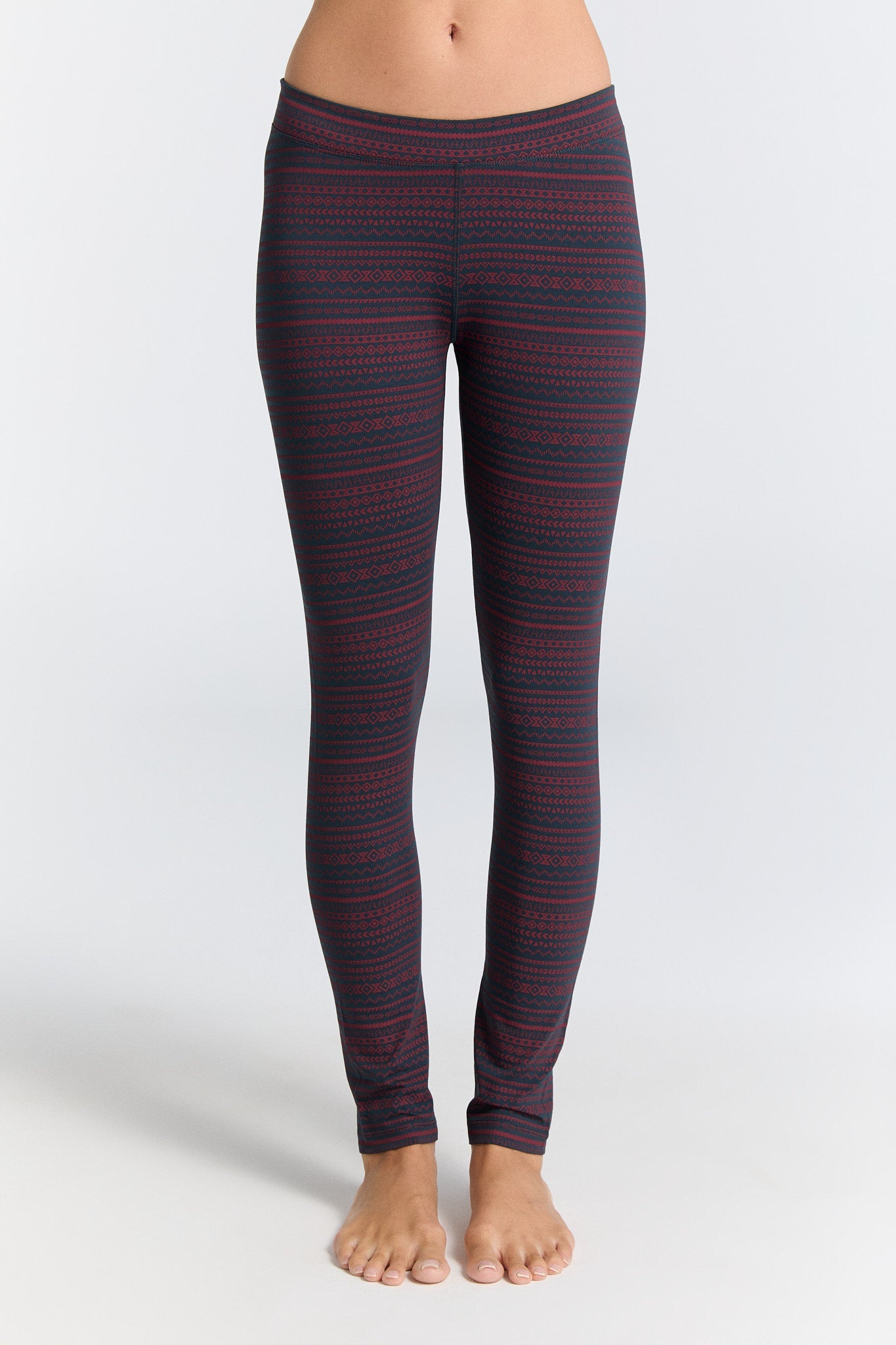 1611-084 | Damen Leggings Baumwolljersey - Geometrisch Navy-Tibetrot