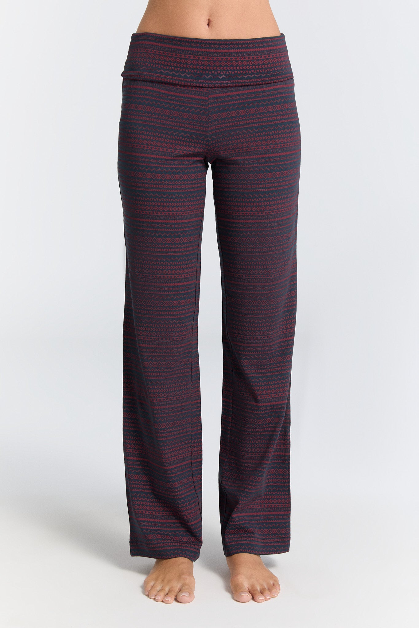 1726-084 | Damen Hose mit Umschlagbund -Geometrisch navy-tibetrot