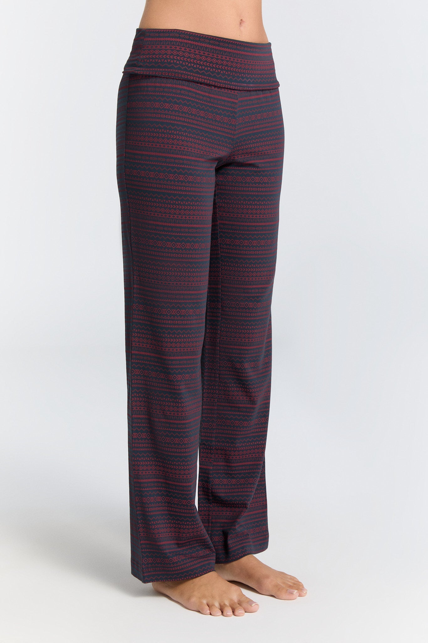 1726-084 | Damen Hose mit Umschlagbund -Geometrisch navy-tibetrot
