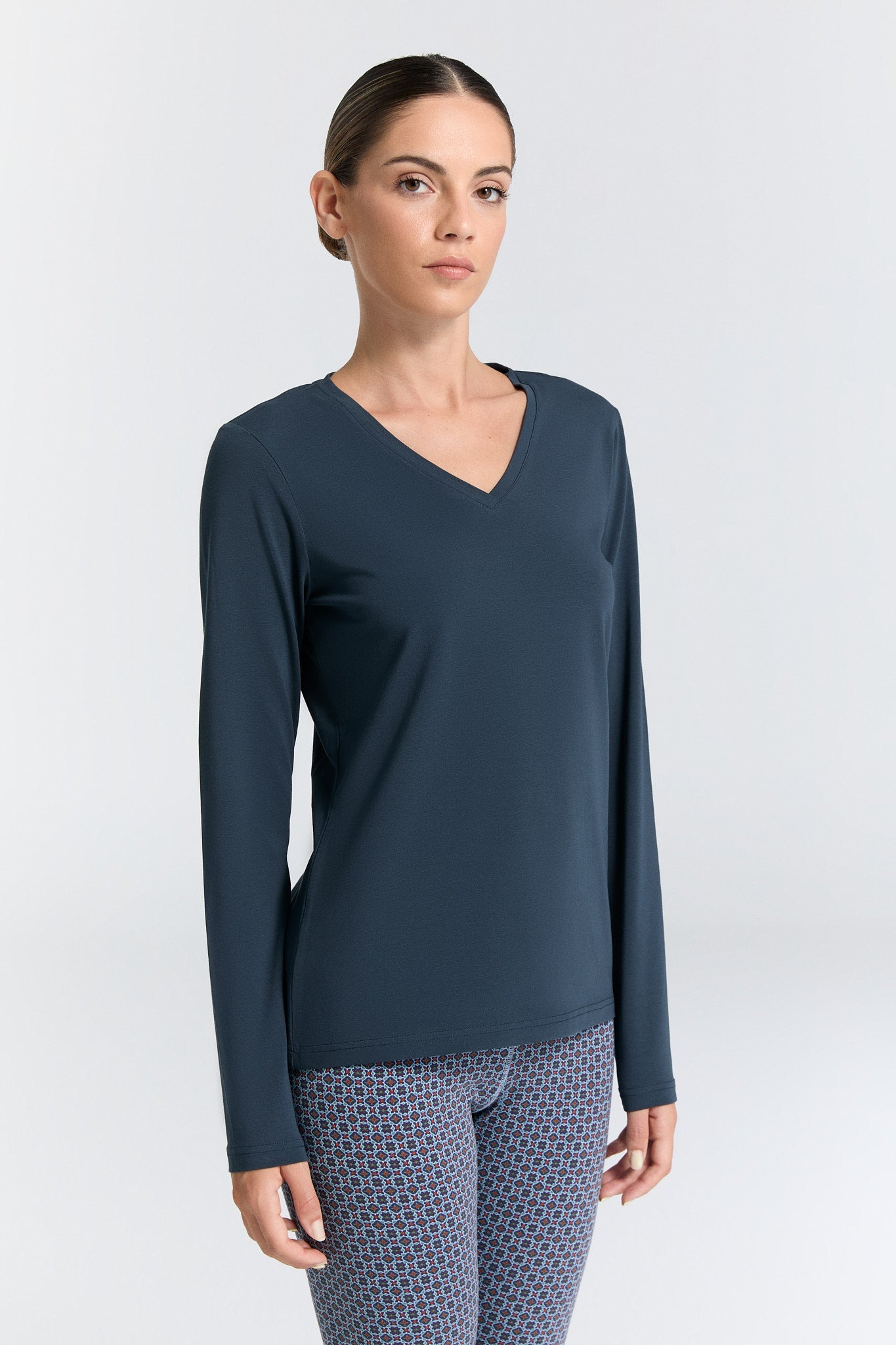 4413-048 | Damen V-Neck Langarmshirt - Navy