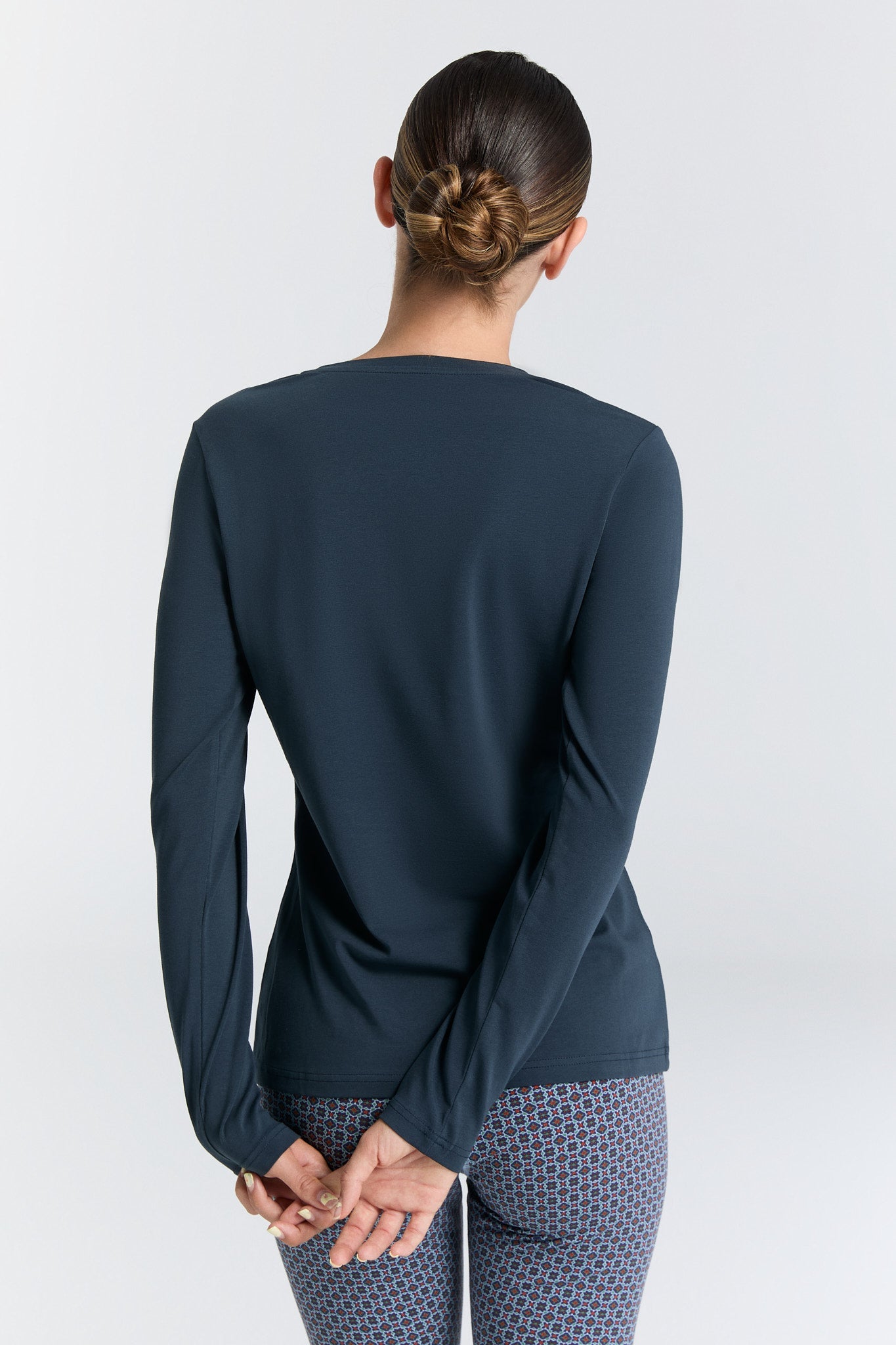 4413-048 | Damen V-Neck Langarmshirt - Navy