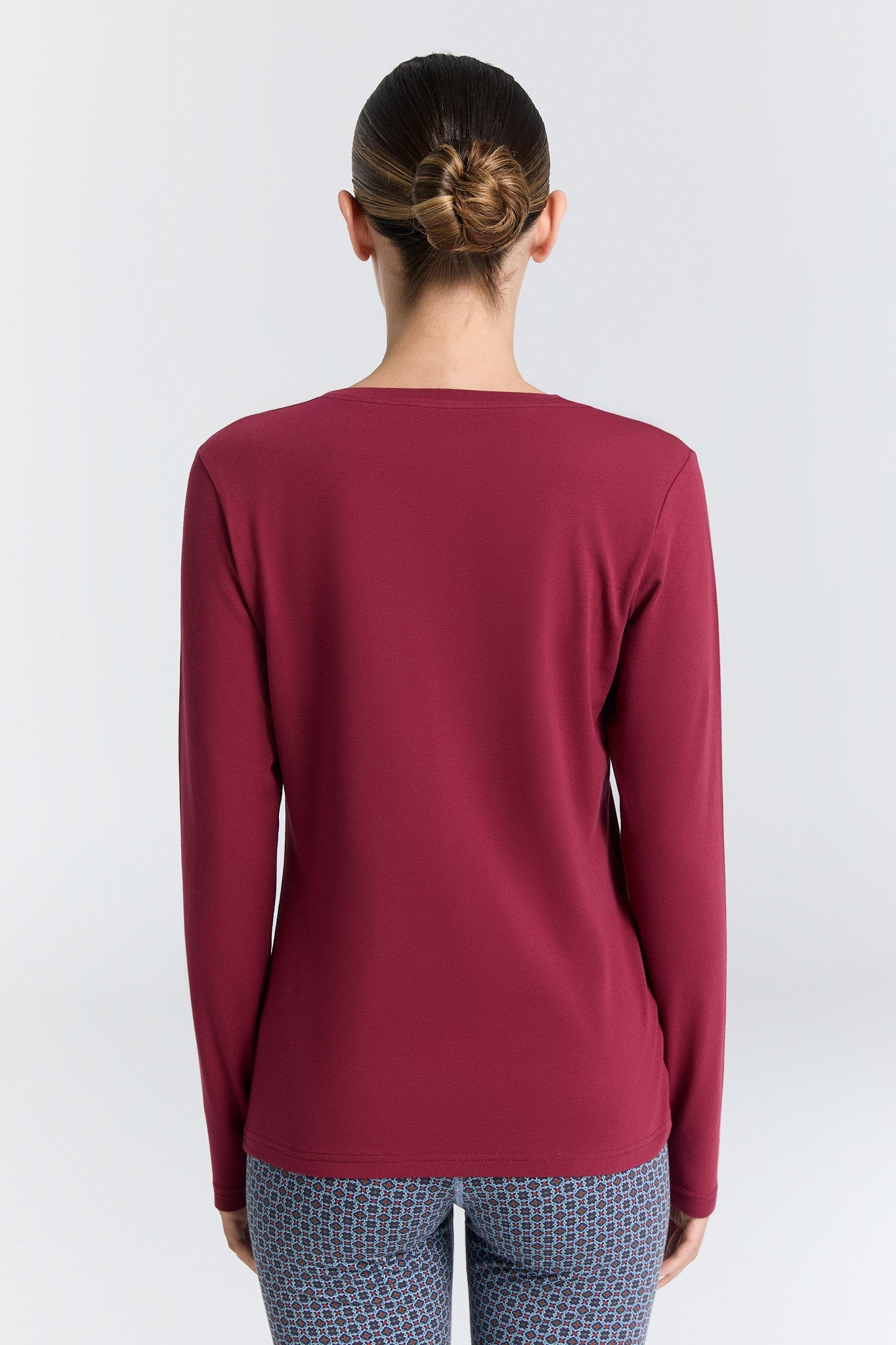 4413-069 | Damen V-Neck Langarmshirt - Rosarot