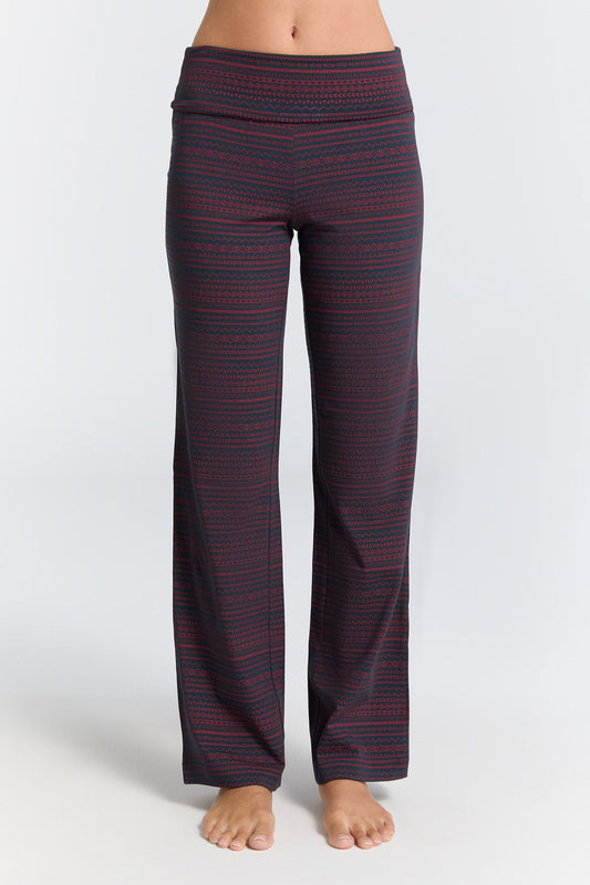 1726-084 | Damen Hose mit Umschlagbund -Geometrisch navy-tibetrot