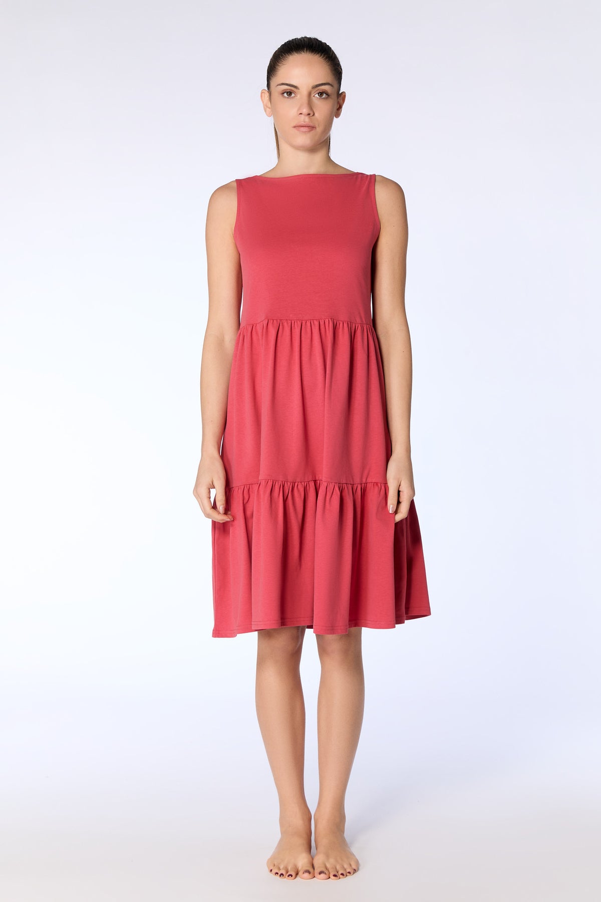 1733-135 | Flounce Dress - Cardinal Red