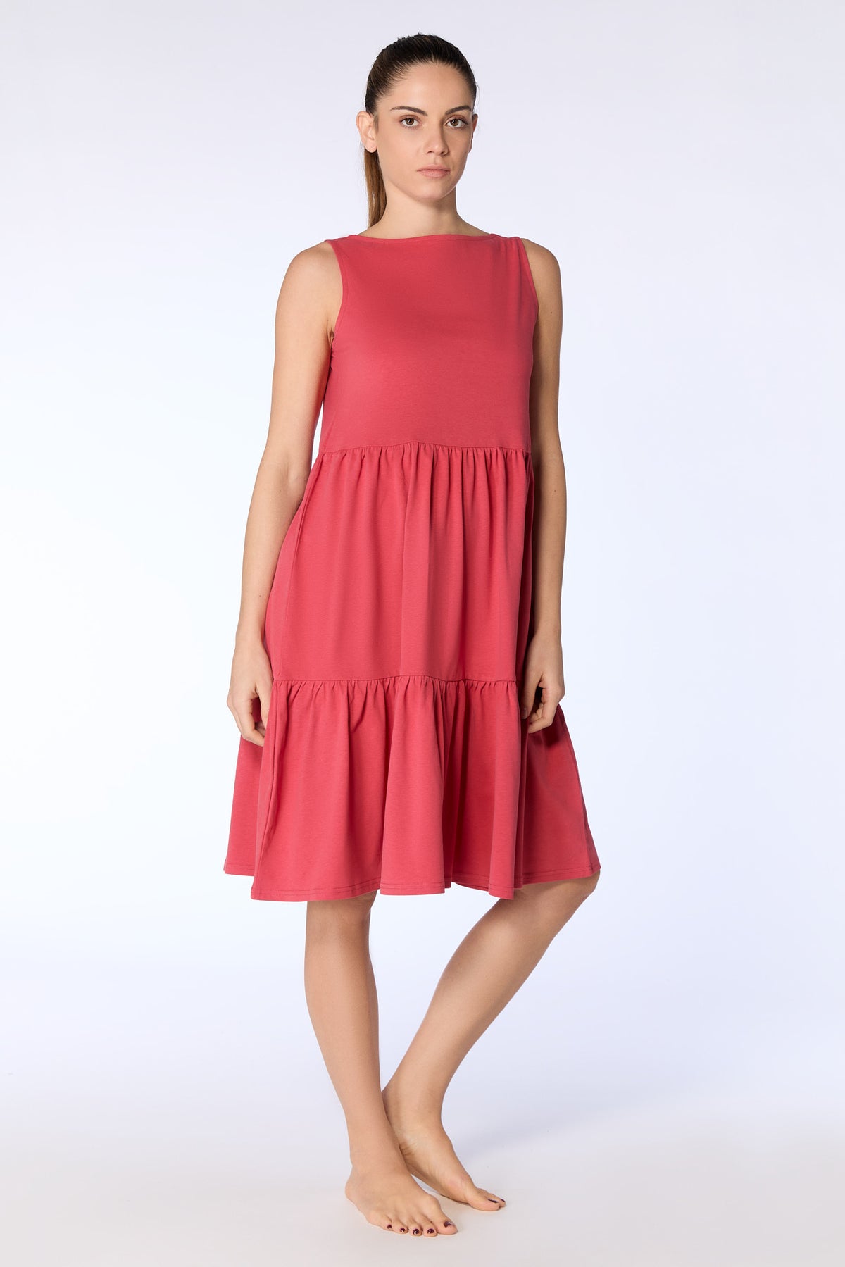 1733-135 | Flounce Dress - Cardinal Red