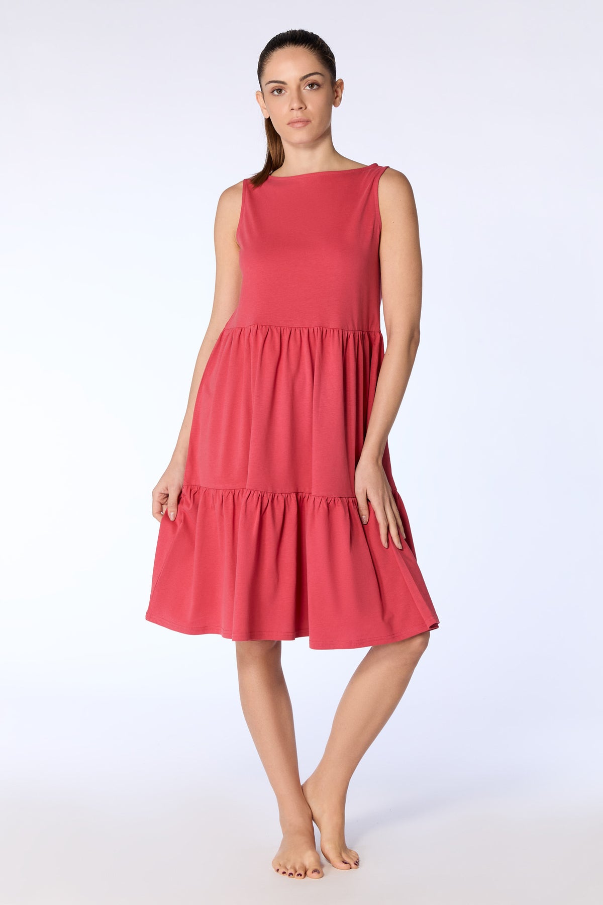 1733-135 | Flounce Dress - Cardinal Red