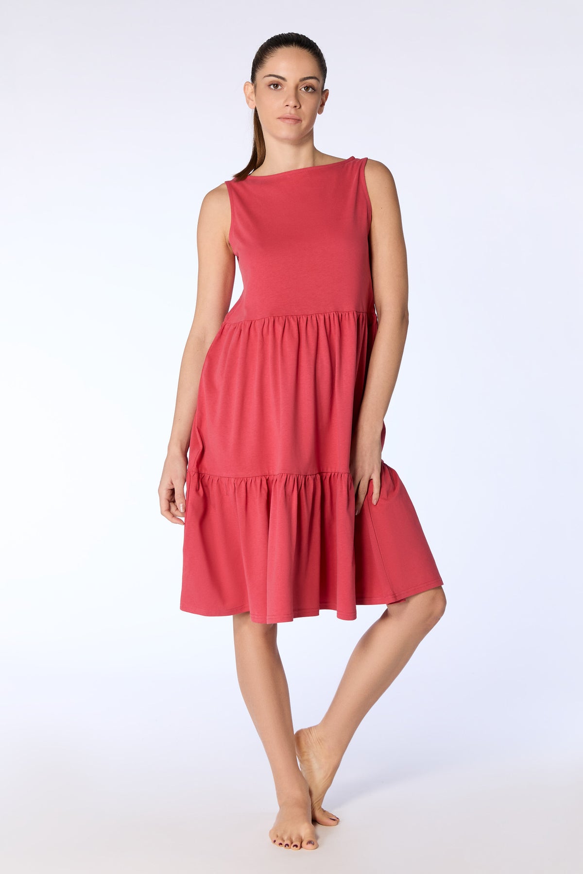 1733-135 | Flounce Dress - Cardinal Red