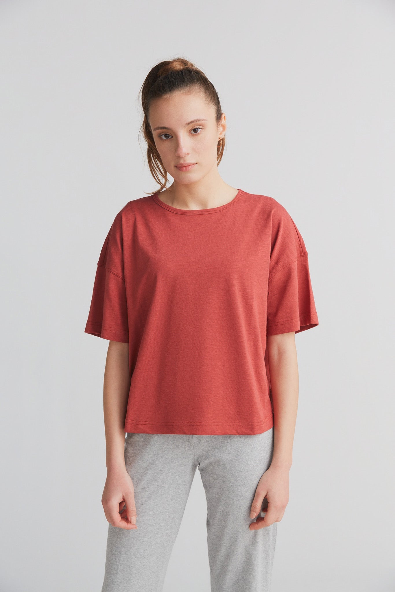 1220-052 | Damen Flammé lockeres T-Shirt - Terracotta