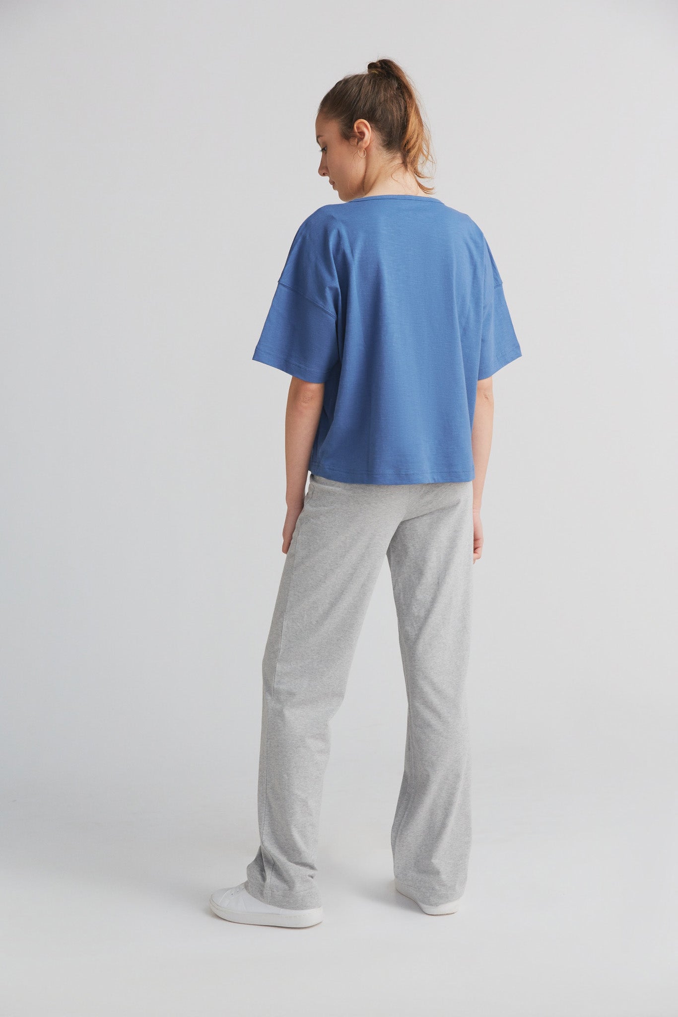 1220-054 | Damen Flammé lockeres T-Shirt - Enzianblau
