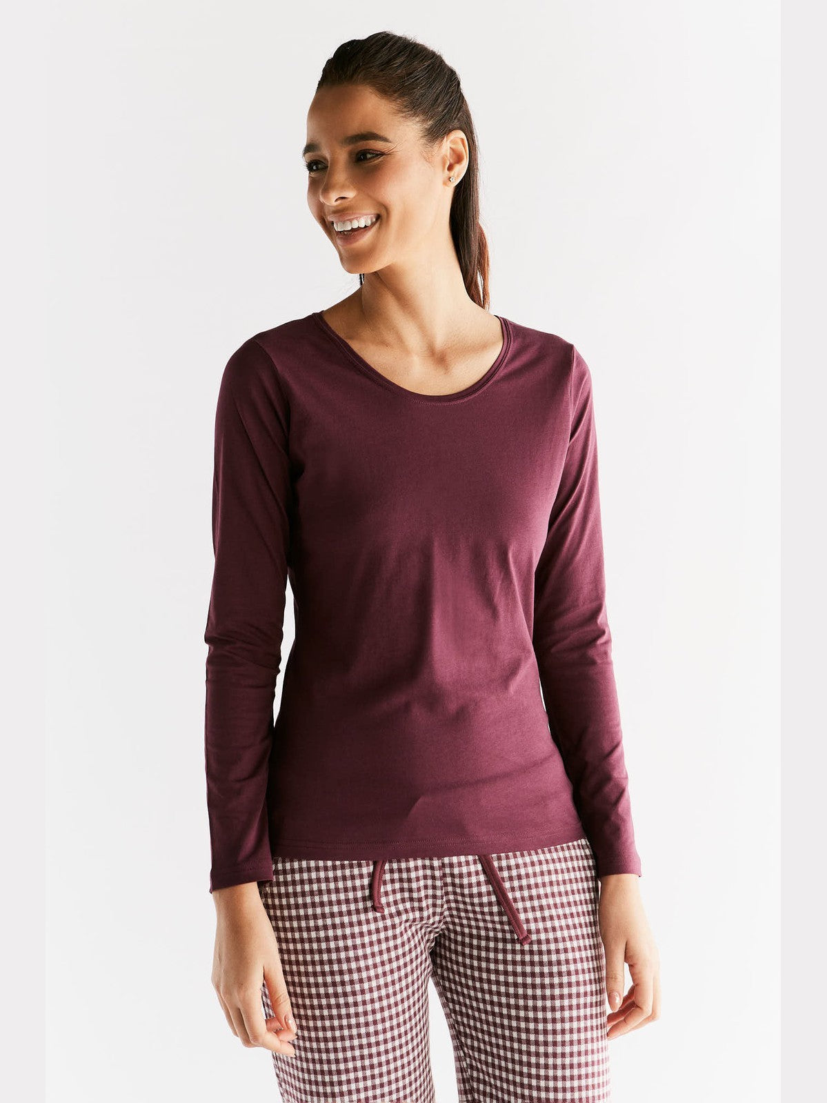 Leela Cotton 1251-02 | Damen Langarmshirt - Aubergine